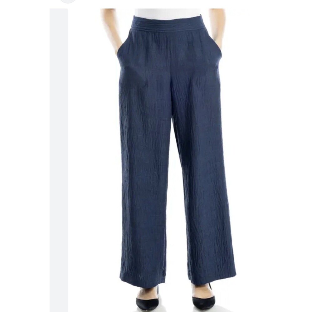 Max Studio Womens Navy Blue Wide-Leg Dress Pants Size S Elastic Waist Pull On